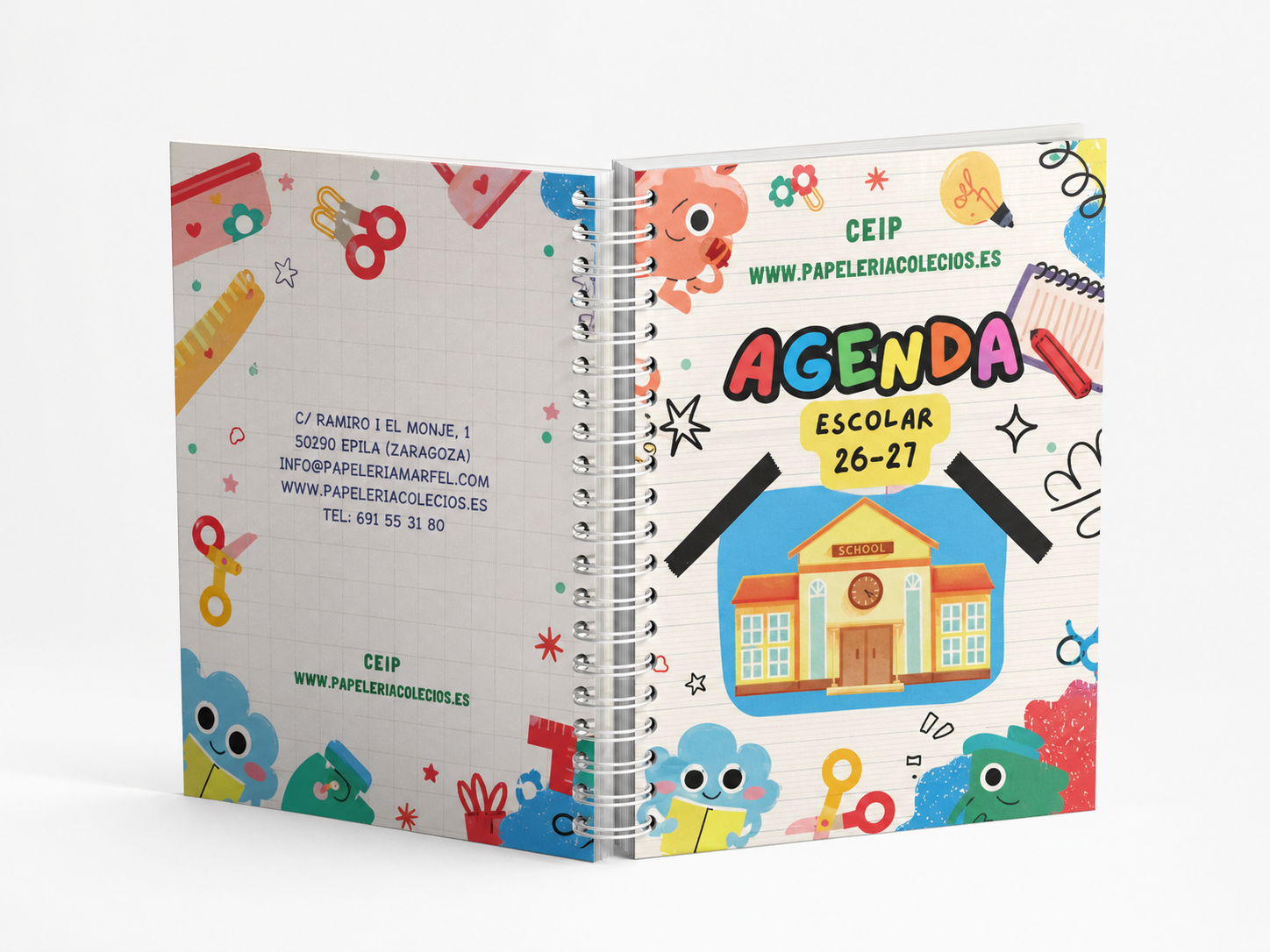 Pagina de contacto y datos del centro en agenda escolar