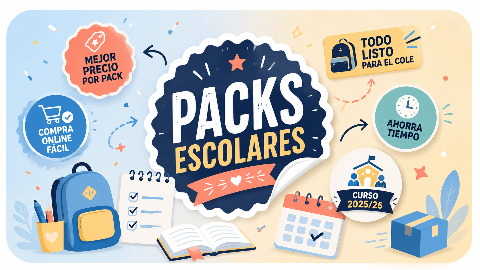 Packs escolares para el curso 2025/26 con compra online fácil y material listo para el cole